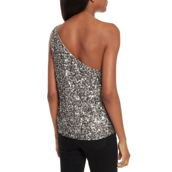 Joie NWT Silver Hedra One Shoulder Sequin Top Size Small - Picture 2 of 2